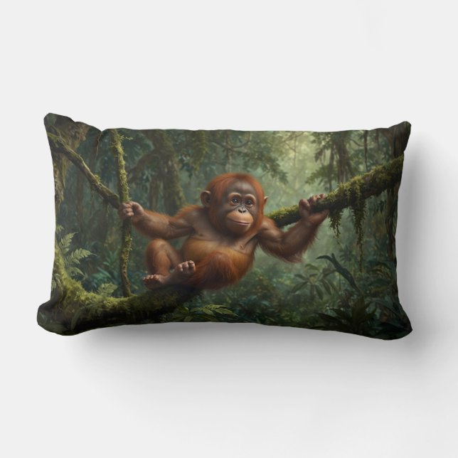 Coussin Rectangle Un jeune Orangoutan en forêt pluviale (Recto)