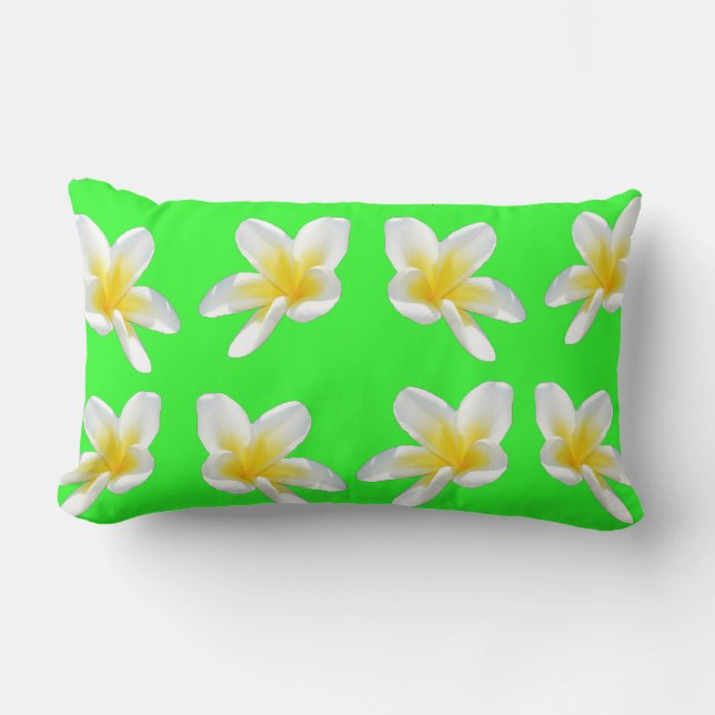 Coussin Rectangle "Une danse de Frangipanis jaune sur vert" (Recto)