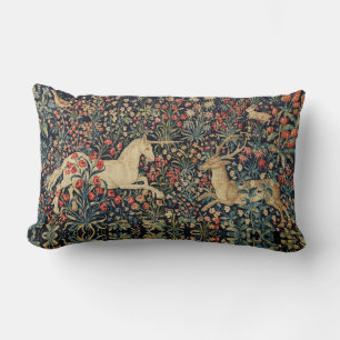 Coussin Rectangle UNICORNE ET CERF, FLEURS, ANIMAUX FORESTIERS Flora
