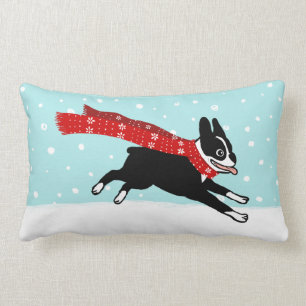 Coussin Rectangle Vacances d'hiver Boston Terrier utilisant