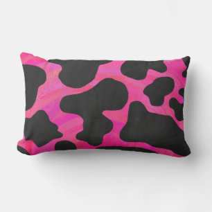 Coussin Rectangle Vache rose chaud et noir