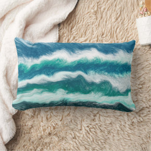 Coussin Rectangle Vagues turquoise et bleu océan