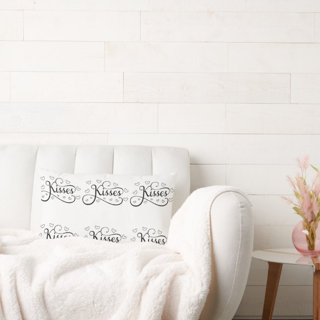 Coussin Rectangle Valentine Coeurs et baisers Noir sur Blanc (Canapé)