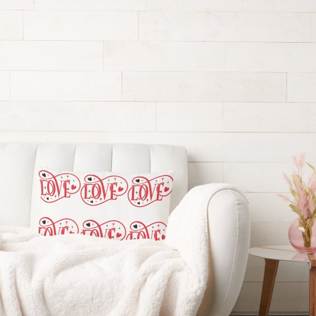 Coussin Rectangle Valentine LOVE mot Rouge sur blanc (Canapé)