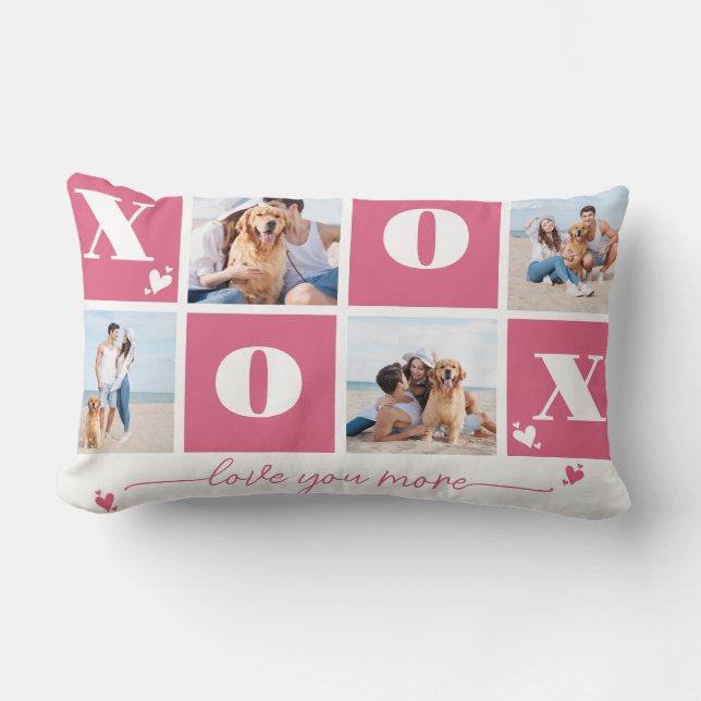 Coussin Rectangle Valentines Day XOXO Modern Pink 4 Photo Collage (Recto)