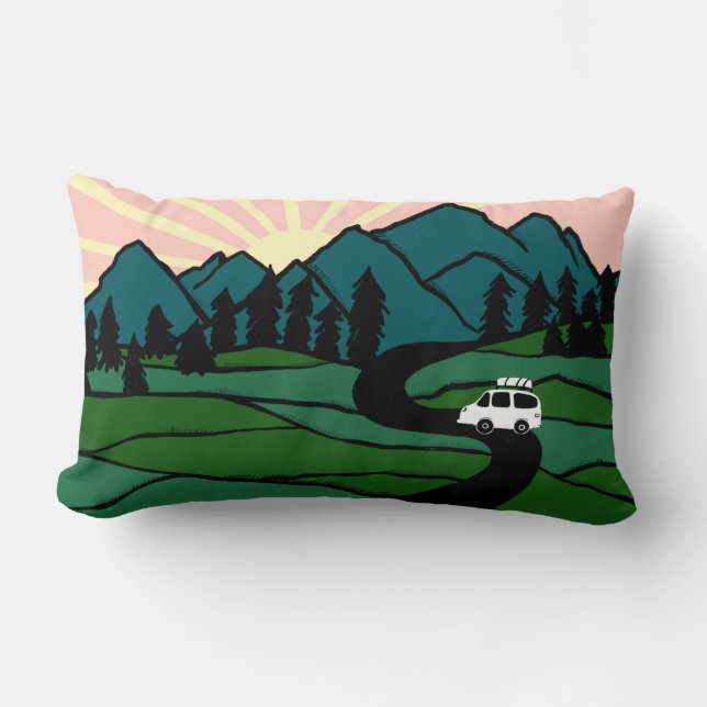 Coussin Rectangle Vanlife dans les montagnes Sunrise Camping (Recto)