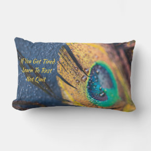Coussin Rectangle Vantage Gold et Aqua bleu Couper Peacock Feather
