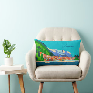 Coussin Rectangle Varenna Lake Côme Italie Illustration Voyage