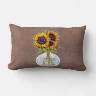 Coussin Rectangle Vase Beaux Tournesols sur Lumbar Rustique Brun