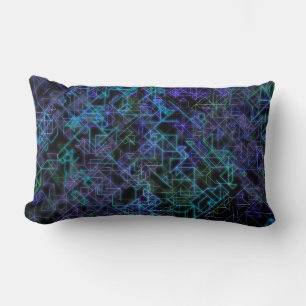 Coussin Rectangle veines cybernétiques, en bleu et vert :