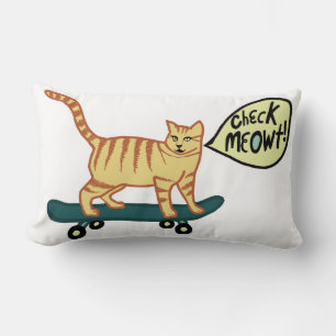 Coussin Rectangle Vérifier Meowt Punny Skateboard Tabby Cat