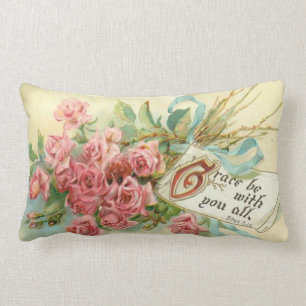 Coussin Rectangle Vers rose vintage d'écriture sainte de fleurs de
