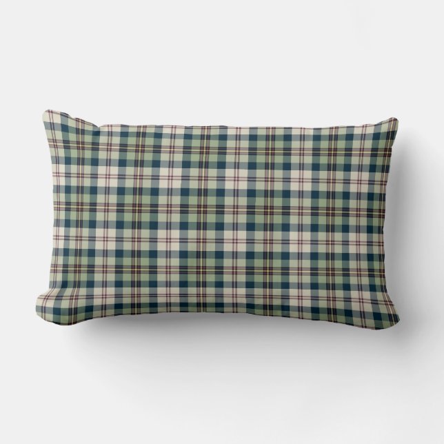 Coussin Rectangle Vert clair, bleu marine et Motif à plaid crème (Recto)