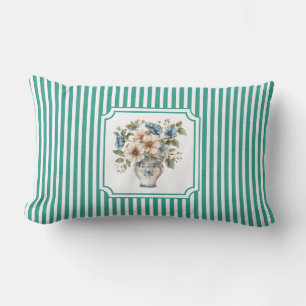 Coussin Rectangle Vert sarcelle élégant floral vintage rayé