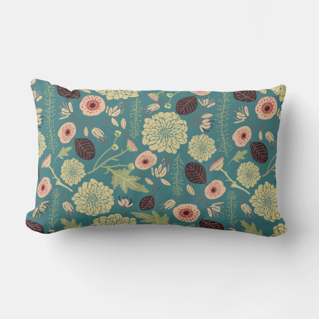 Coussin Rectangle Vert Turquoise rose Floral Toss Motifs Fleurs (Recto)