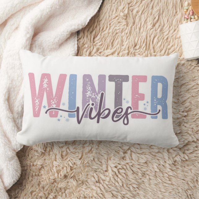 Coussin Rectangle Vibes d'hiver - Typographie Pastel Soft (Couverture)