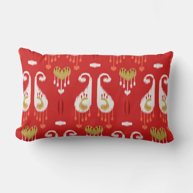 Coussin Rectangle Vibrant motif ikat en rouge et or (Recto)