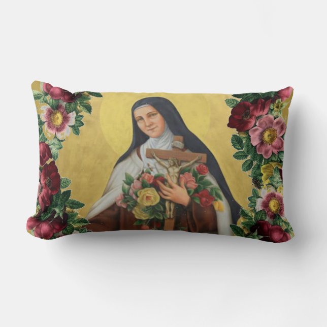 Coussin Rectangle Vierge Marie et cru de St Therese religieux (Recto)