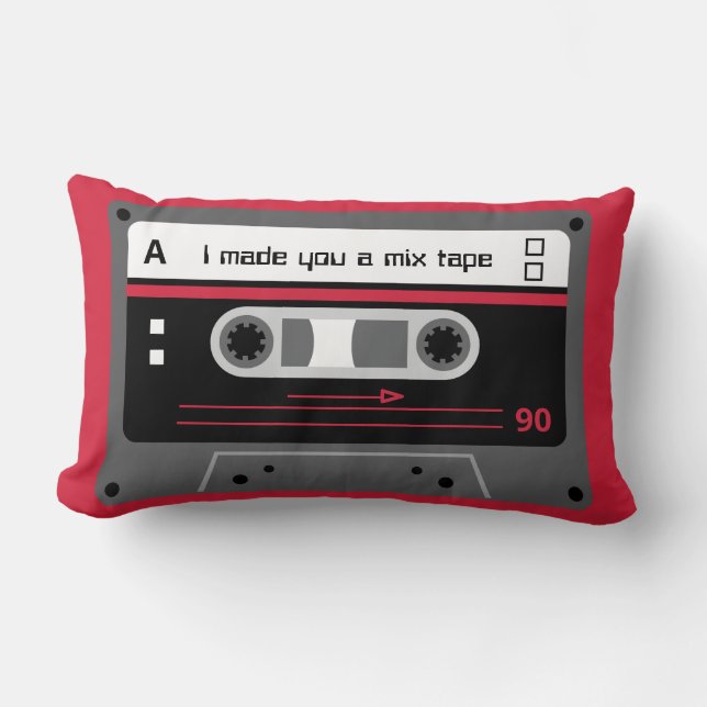 Coussin Rectangle Vieux Skool Rouge et noir Cassette Mix Bande (Recto)
