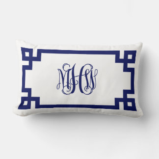 Coussin Rectangle Vigne clé grecque de la marine blanche Monogramme 