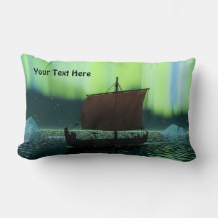 Coussin Rectangle Viking Navire Et Lumières Du Nord
