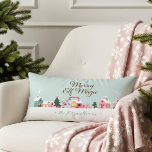 Coussin Rectangle Village d'atelier d'elfe rose du Père Noël au pôle