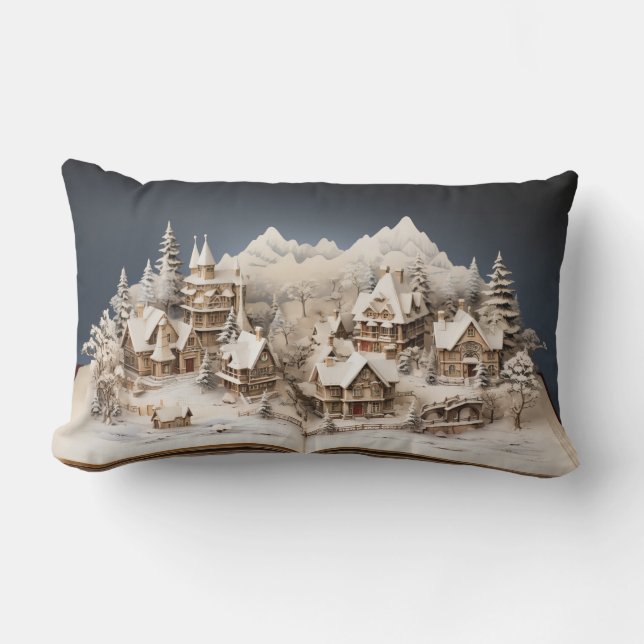 Coussin Rectangle Village de Noël Alpine Storybook (Recto)