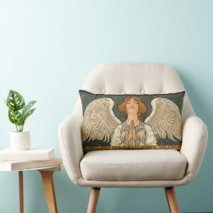 Coussin Rectangle Vintage ange religieux priant avec des étoiles d'o