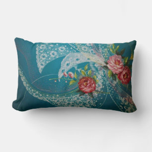 Coussin Rectangle Vintage Blue Roses et dentelle florale