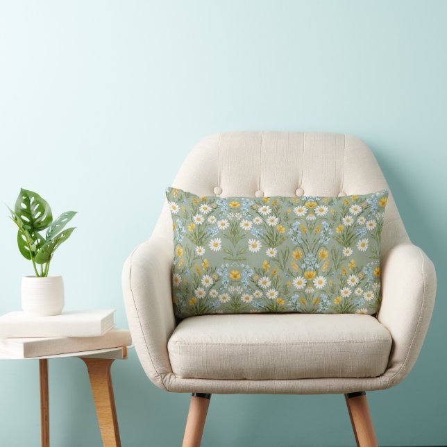 Coussin Rectangle Vintage Daisy Wildflower Damask Pattern (Chaise)