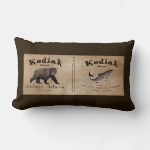 Coussin Rectangle Vintage Étiquette Saumon Kodiak