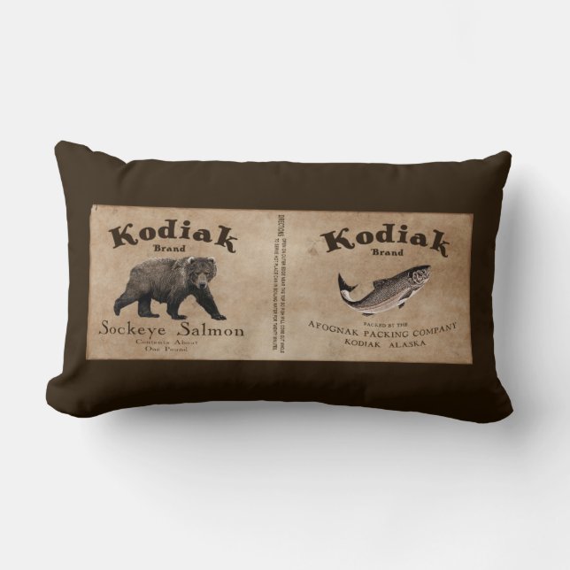Coussin Rectangle Vintage Étiquette Saumon Kodiak (Recto)