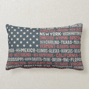 Coussin Rectangle Vintage Faded American Flag State Noms Mots Art