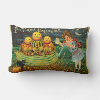Coussin Rectangle Vintage fille d'Halloween avec Citrouilles