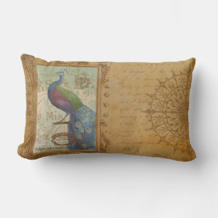 Coussin Rectangle Vintage Peacock Brown papier d'époque Lumbar Couss