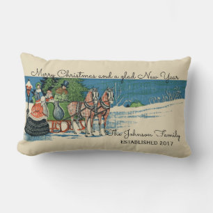 Coussin Rectangle Vintage Victorien Noël Sleigh Ride Famille