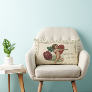 Coussin Rectangle Vintage victorien Saint-Valentin chérubin, rose et