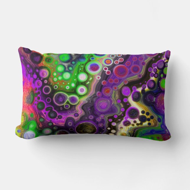 Coussin Rectangle Violet, Vert citron, Art Fluide Noir (Recto)