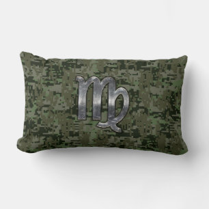 Coussin Rectangle Virgo Zodiac Sign on Green Digital Camo Style
