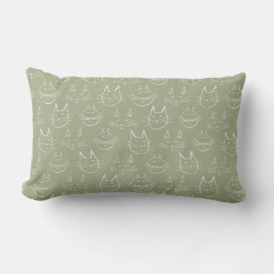 Coussin Rectangle Visage de chat Illustration Sage Green