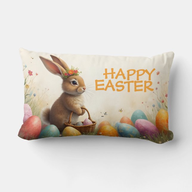 Coussin Rectangle Vœux de printemps du lapin de Pâques (Verso)