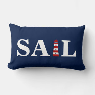 Coussin Rectangle Voile et phare - Bleu, Blanc, Rouge - Nautique