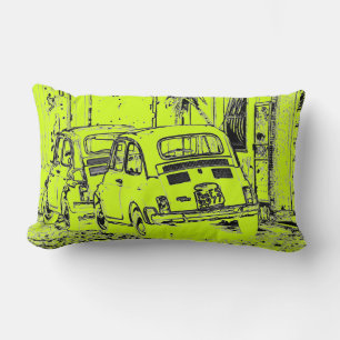 Coussin Rectangle voiture de bande dessinée lumineuse en vert citron