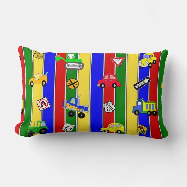 Coussin Rectangle Voitures, Camions et Signes de circulation Rouge,  (Recto)