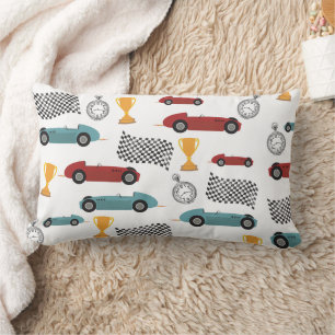 Coussin Rectangle Voitures de course Vintages Blue & Red Fast Retro