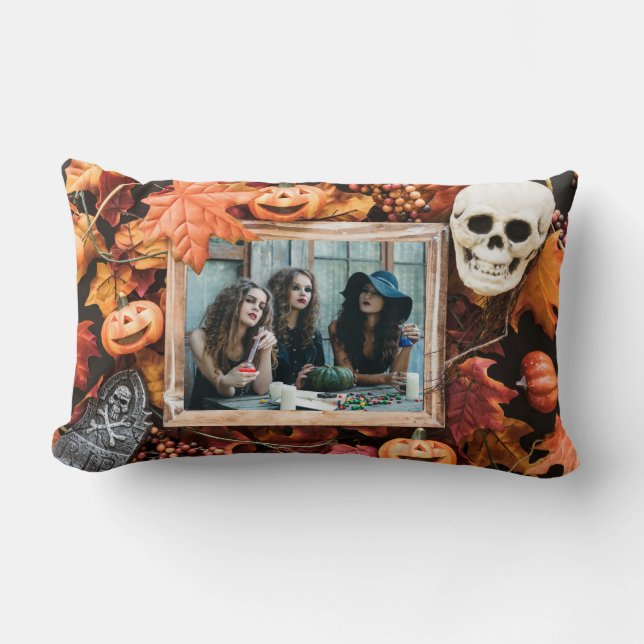 Coussin Rectangle VOS 2 PHOTOS dans un cadre d'Halloween Jetez l'ore (Recto)