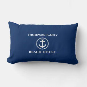 Coussin Rectangle Votre nom Beach House Sea Ancre Bleu