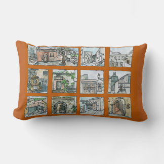 Coussin Rectangle Vues sur le village italien en Brown