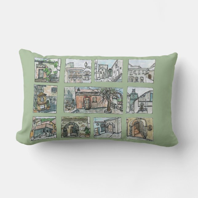 Coussin Rectangle Vues sur le village italien en vert (Recto)
