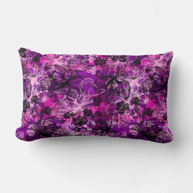 Coussin Rectangle Wahine Lace Hawaiian Orchid Collage (Recto)